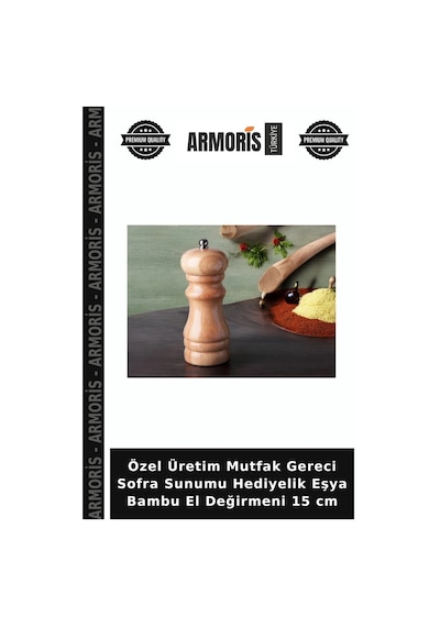 Özel Üretim Mutfak Gereci Sofra Sunumu Hediyelik Eşya Bambu El Değirmeni 15 Cm Çok Renkli