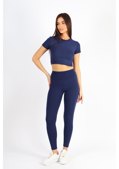 Kadın Organik Kumaş Bisiklet Yaka Vücuda Oturan Slim Fit Atlet Bluz Lacivert