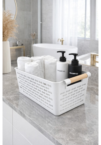 İndecor Houseware 2 Adet Çok Amaçlı Plastik Tutacaklı Organizer Sepet Dolap İçi Çekmece Düzenleyici - Beyaz