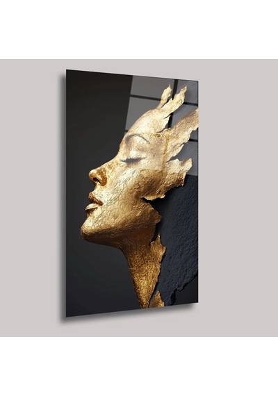 Altın Ruh Cam Tablo Soyut Ve Modern Sanat Duvar Dekoru 80x125 C