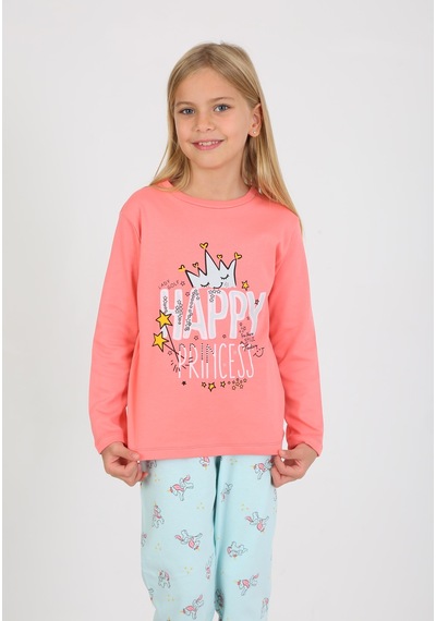 Kız Çocuk Uzun Kollu %100 Pamuklu Pijama Takımı Happy Princess Nar Nar