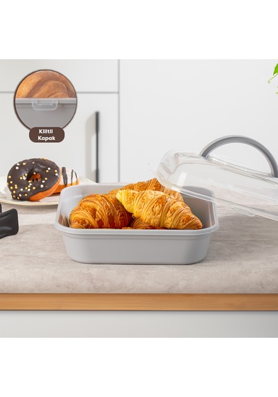 Porsima 1094 Soft Kilitli Taşıma Çantalı Pasta Kek Börek Kabı Gri