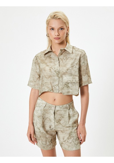 Koton Batik Desenli Crop Gömlek Kapaklı Cep Detaylı Kısa Kollu Haki Desenli 4sak60458pw Haki Koton Batik Desenli Crop Gömlek Kapaklı Cep Detaylı Kısa Kollu Haki Desenli 4sak60458pw Haki