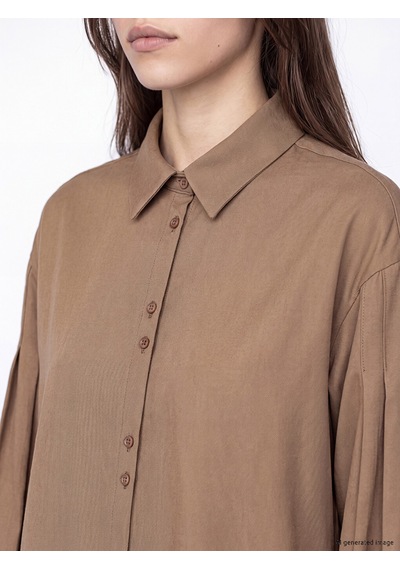 Lcw Modest Kahverengi Loose Fit Pileli Kadın Gömlek