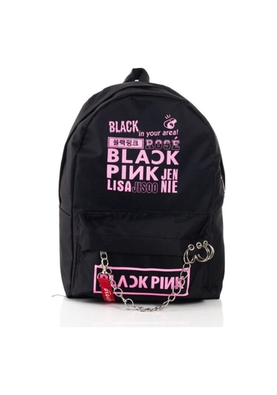 Shopiolog Black Pink Yazılı Logo Baskılı Zincirli Fermuarlı Piercingli Siya
