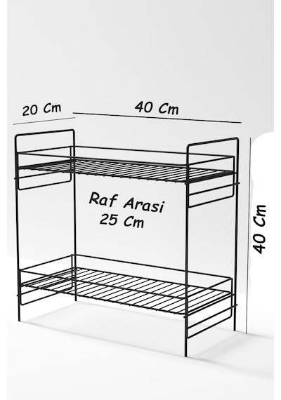 2 Katlı Evye Tezgah Altı Raf Banyo Mutfak Dolabı Çok Amaçlı Düzenleyici Deterjanlık Organizer 20x40 Siyah
