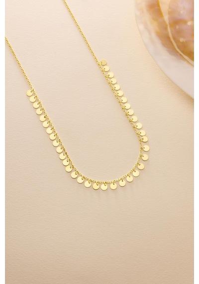 925 Ayar Gümüş Gold Kaplama Minimal Pullu Model Kolye