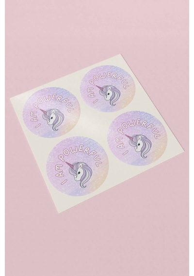 I Am Powerful Unicorn Simli Sticker 3x3cm St2213 Çok Renkli