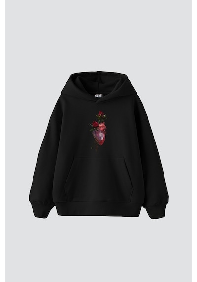 Tarzsokak Heart&rose Baskılı Oversize Unisex Premium Siyah