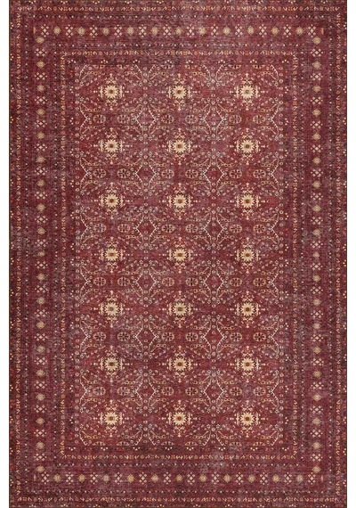 Artloop Relic Bordo Vintage Dokulu Geleneksel Desenli Dokuma Tabanlı Şönil Halı Al 477 Bordo & Krem