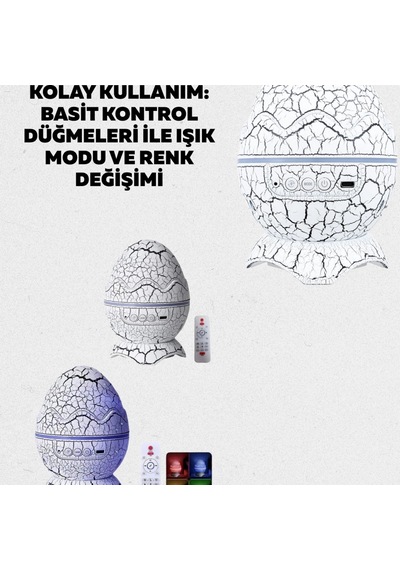 Dinozor Yumurta Tasarımlı Bluetooth Galaksi Yıldız Projektör Gece Lambası Ve Uyku Yardımcısı Renkli