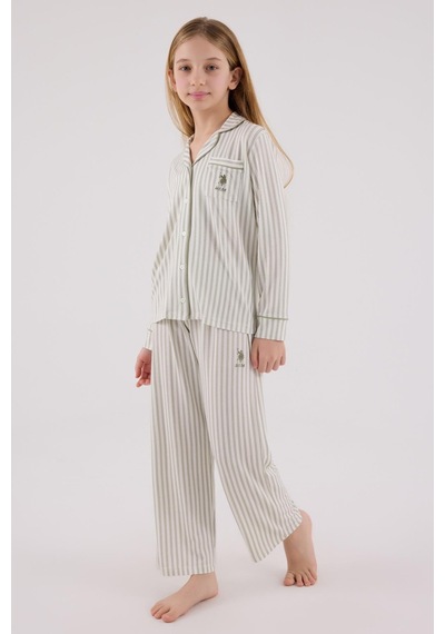 U.s. Polo Assn Kız Çocuk Gömlek Pijama Çay Yeşili-2070 Yesil