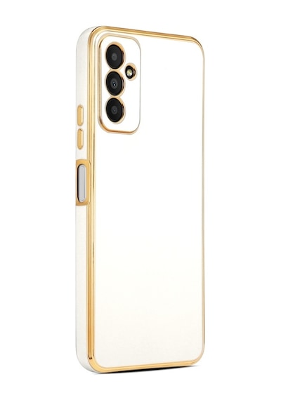 Samsung Galaxy M23 Uyumlu Kılıf Kenarları Parlak Altın Renkli Kamera Korumalı Soft Tasarım Kılıf