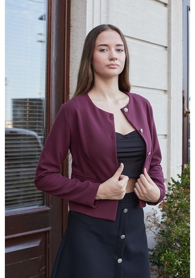 Kadın Hafif Esnek Kumaş Geniş Sıfır Yaka Cep Kapaklı Uzun Kol Dar Kesim Hafif Kısa Blazer Ceket-bordo Bordo Kadın Hafif Esnek Kumaş Geniş Sıfır Yaka Cep Kapaklı Uzun Kol Dar Kesim Hafif Kısa Blazer Ceket-bordo Bordo