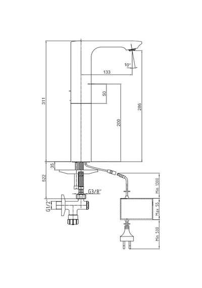 Eca Compact Fotoselli Yüksek Tip Lavabo Bataryası Elektrikli 108108045 Çift Su Girişli