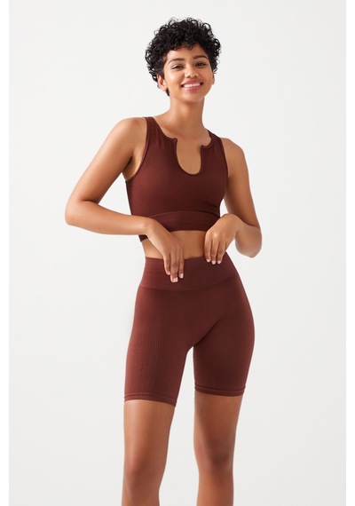 Los Ojos Kadın Kahverengi Askılı Fitilli Crop Top Büstiyer Scoop Kahverengi