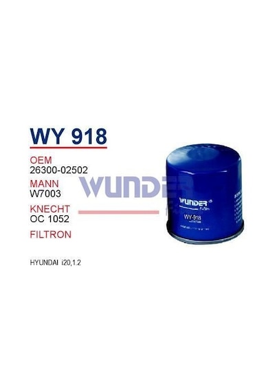 WUNDER WY918 Yağ Filtresi I20 / Rio III 1.2 1.25 Cvvt