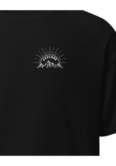 Wildstyle Explore Keşfet Dağcı Doğa Macera Temalı Baskılı Unisex Bisiklet Yaka Pamuklu Tişört Siyah