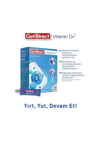 Vitamin D+ 1000 Iu Vitamin D3 Içeren Takviye Edici Gıda 30 Saşe