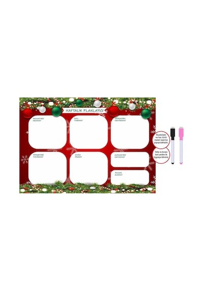 Yeni Yıl Temalı Magnet Planlayıcı 1 Adet 34,5x49,5 Cm Ve 2 Kalem Hediyeli Aylık Çok Renkli
