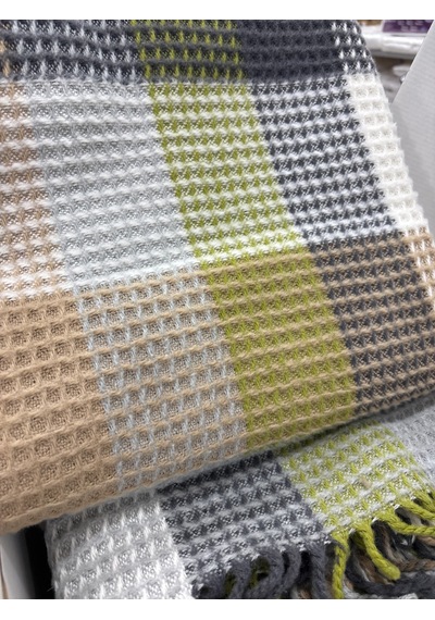 Sesli Comfort Yeşil Bej Skoç Pamuk Örme Battaniye 200x220 Çift Kişilik Battal Diğer