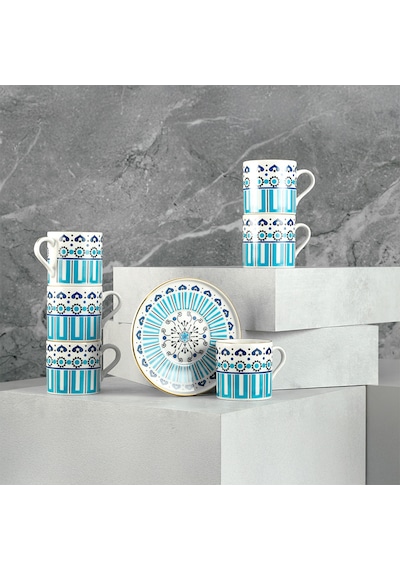 Aryıldız Castello 12 Parça 6 Kişilik Kahve Fincan Takımı 90 Ml Mavi - Beyaz
