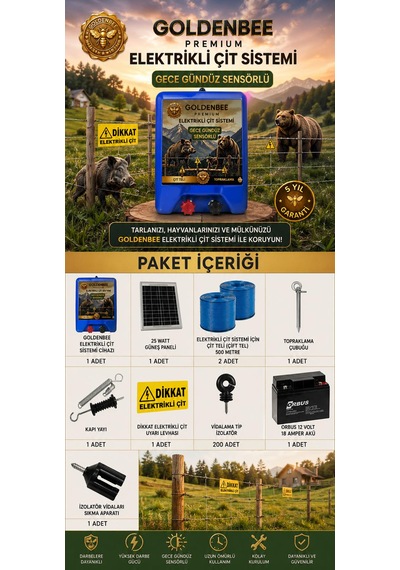 Goldenbee Eko Kit Elektrikli Çit Sistemi Domuz Ve Ayı Kovucu 1000mt Set-201