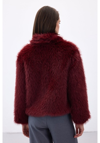 Sateen Fermuarlı Kürk - Bordo-136673 Bordo
