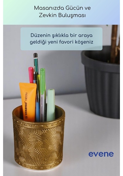 Kalemlik Masa Kalemliği Organizer Kalemlik Altın Eskitme Renk Model 82 Çok Renkli