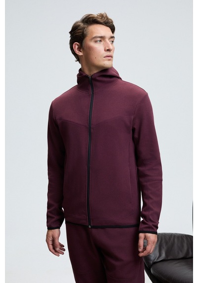 Grimelange AVENER Erkek Kapüşonlu Baskılı Fermuarlı Bordo Sweatshirt