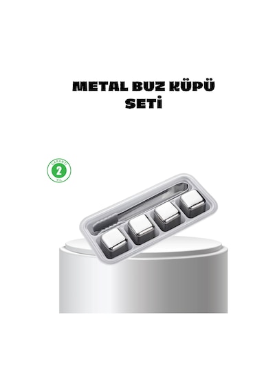 Paslanmaz Çelik Metal Buz Küpü Seti Sulandırmadan Soğutma Ve Klips Dahil Gümüş