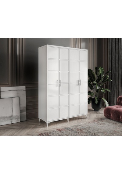 GuneyStore Milano 4 Kapaklı Komple Mdf Beyaz Gardırop