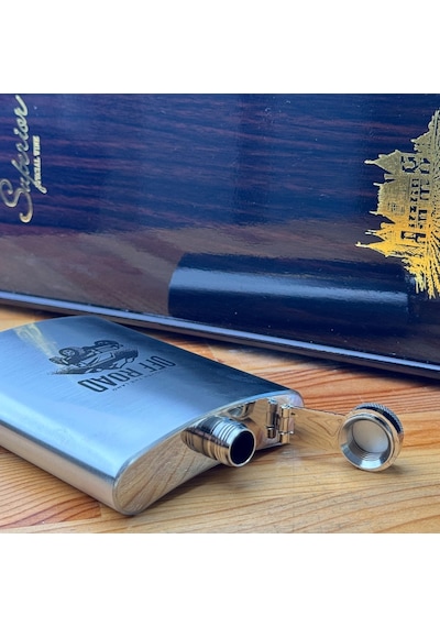 Perlotus 8 Oz 235 Cc Hunili Cep Tipi Kapaklı Çelik Off Road Temalı İçki Matarası Gri