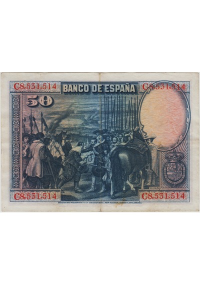 İspanya 50 Peseta 1928 Prado Müzesi Ve Velazquez Temalı. Çok Çok Temiz.