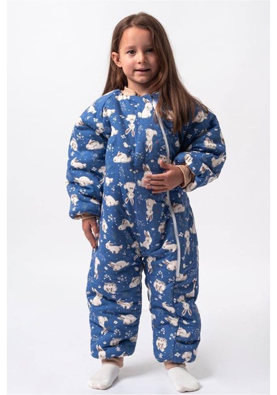 Babyhola 2.5 Tog Yorgan Gerektirmeyen Kalın Elyaf Dolgulu Çocuk Uyku Tulumu Pamuk Astarlı Unisex 6020 Lacivert