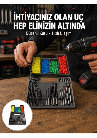Matkap Ucu Seti 24 Parça Organizer Kutulu Ahşap Metal Beton Uyumlu Yeni Nesil Çok Renkli