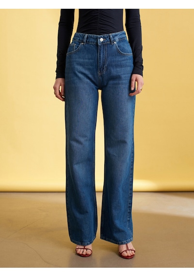 Dilvin 72293 Yüksek Bel Wide Leg Jean-mavi Mavi