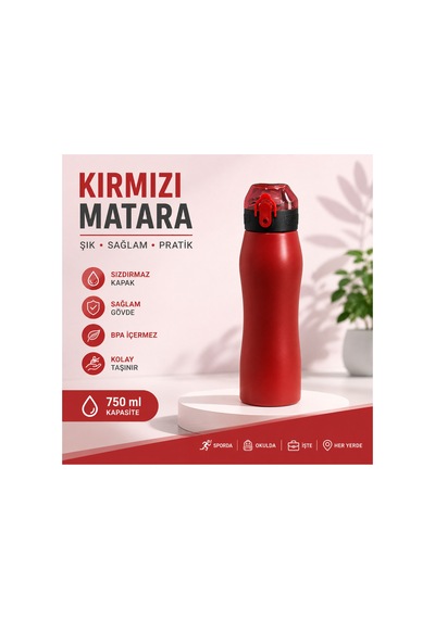 750 Ml Çelik Matara 5 Renk Seçeneği Kırmızı