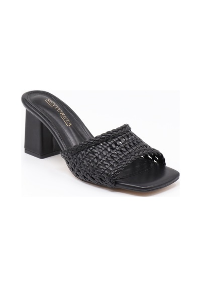 Nesilshoes Nesil Shoes Senyo 081 Siyah Örgü Topuklu Kadın Terlik
