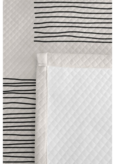 Siyah Geometrik Genç Odası Tek Kişilik Pike Takımı - Modern Çizgili 160x220 Cm Kapitone Yatak Örtüsü Turkuaz