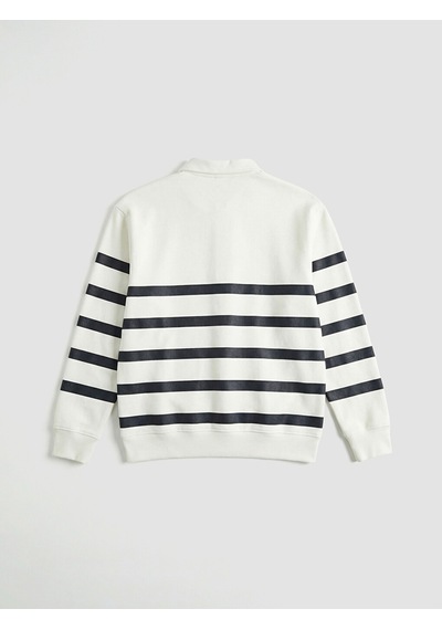 Lcw Vision Beyaz Polo Yaka Çizgili Erkek Kalın Sweatshirt