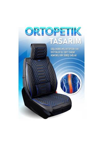Hyundai Matrix Uyumlu Lüks Deri Oto Koltuk Kılıfı Ön Arka Takım Set Siyah Mavi Royal Model Fs