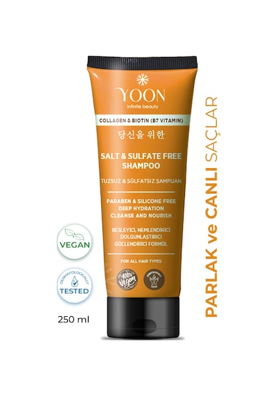 Yoon Kolajen & Biotin içerikli, Besleyici ve Nemlendirici Vegan Tuzsuz Şampuan 250 ML