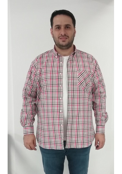 Tousus Büyük Beden Ekose Bej Erkek Gömlek Btl-6160-tss