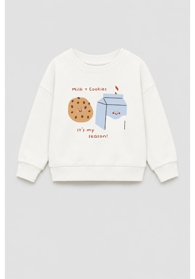 Monila Kız Çocuk 3 İplik Kumaş Pamuklu Kurabiye Baskılı Sweatshirt Ekru