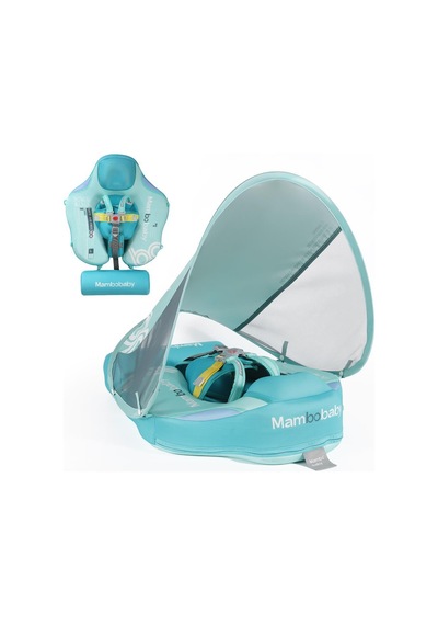 Mambobaby Yüzme Simidi - Green Constract, Emniyetli, Gölgelikli Ve Ayak Destekli