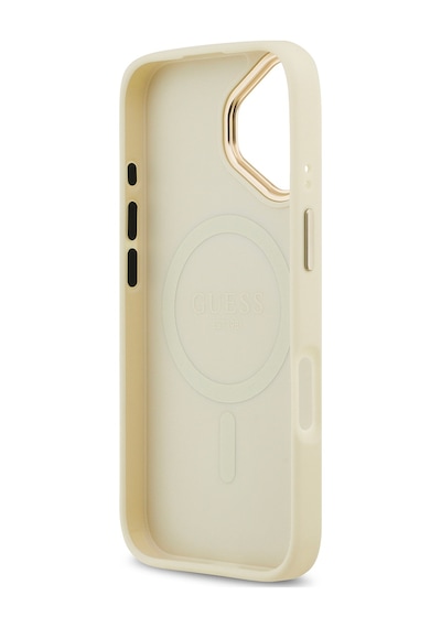 Apple Uyumlu iPhone 17  Kılıf Guess Lisanslı M-safe Özellikli Grained Yazı Ve Taşlı 4g Logolu Kapak Bej Bej