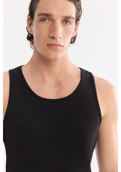 Avva Erkek Siyah Kolsuz Basic Fitilli Regular Fit Atlet B001058