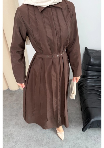 Mihran Butik Quenn Model Coupra Model Kumaş Kemer Detaylı Elbise Kahverengi