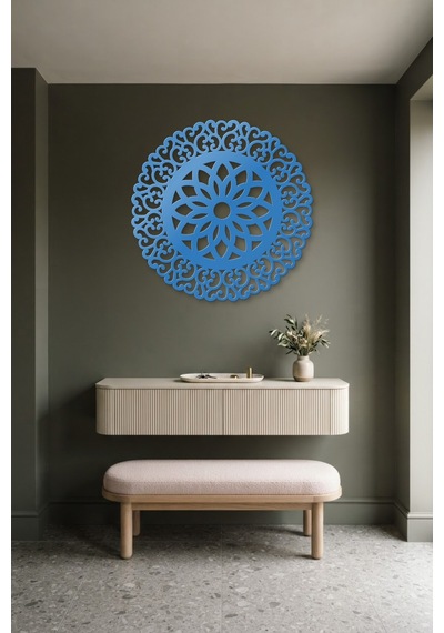 Lotus Mandala Metal Duvar Tablosu - Duvar Sanatı - Duvar Dekoru - Mavi